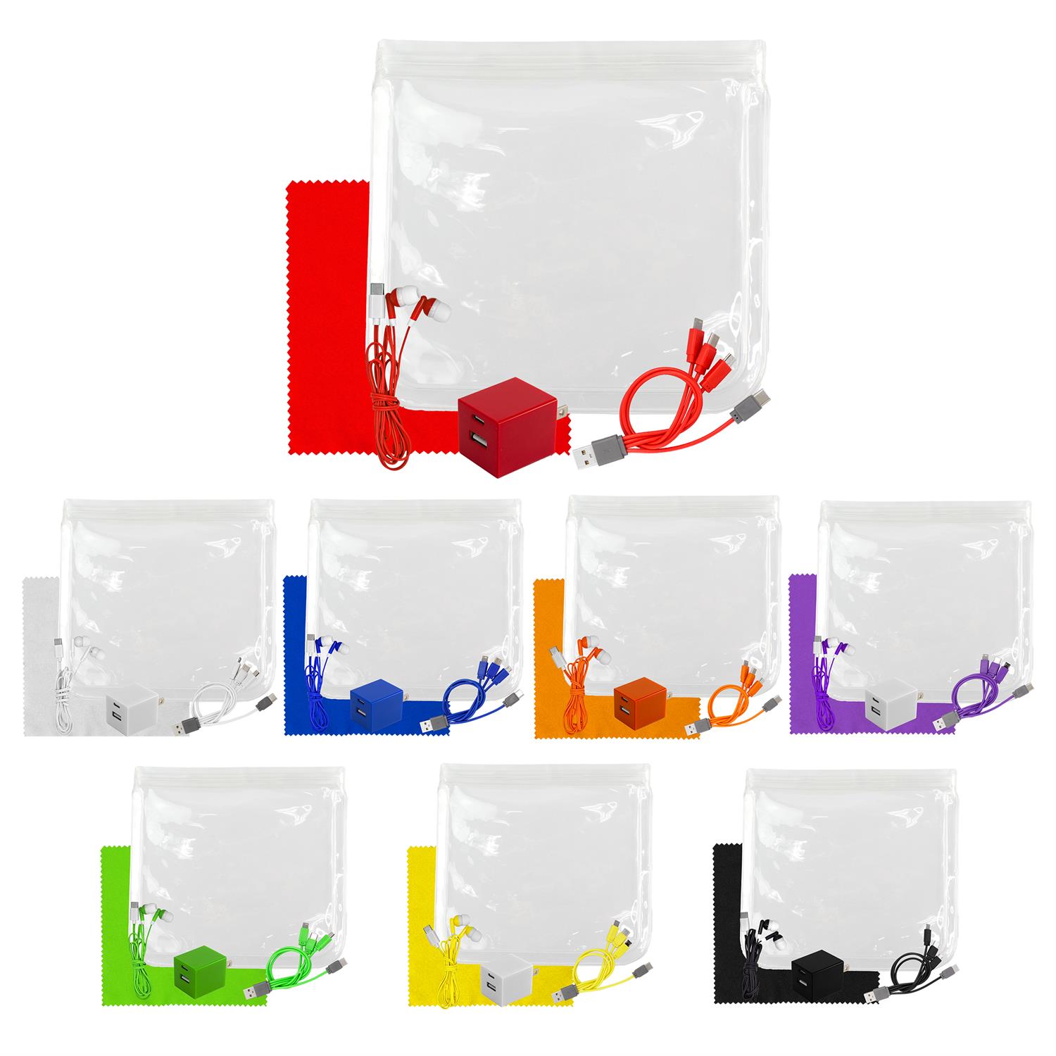 Clear Wall, Cable, Ear Bud & Cloth Set 1