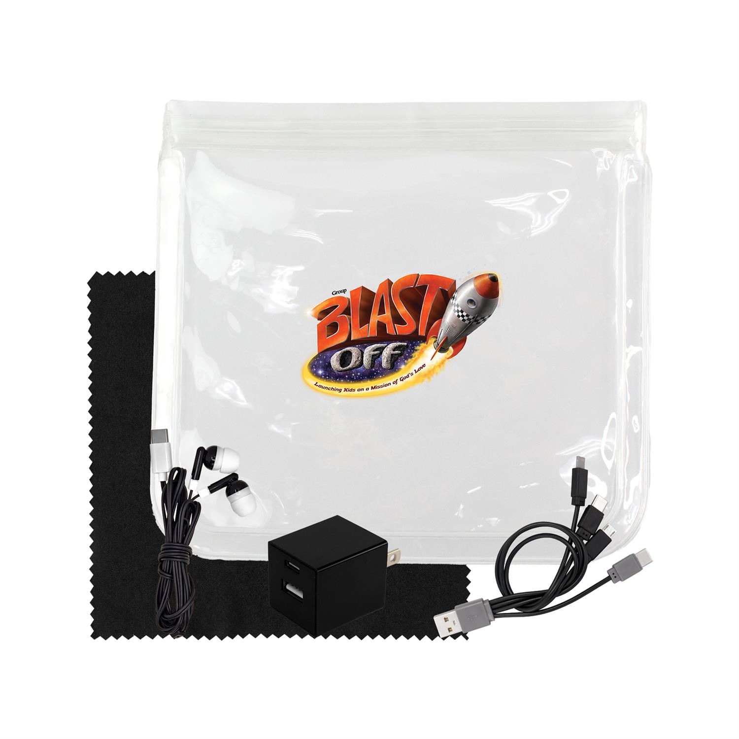 Clear Wall, Cable, Ear Bud & Cloth Set 1