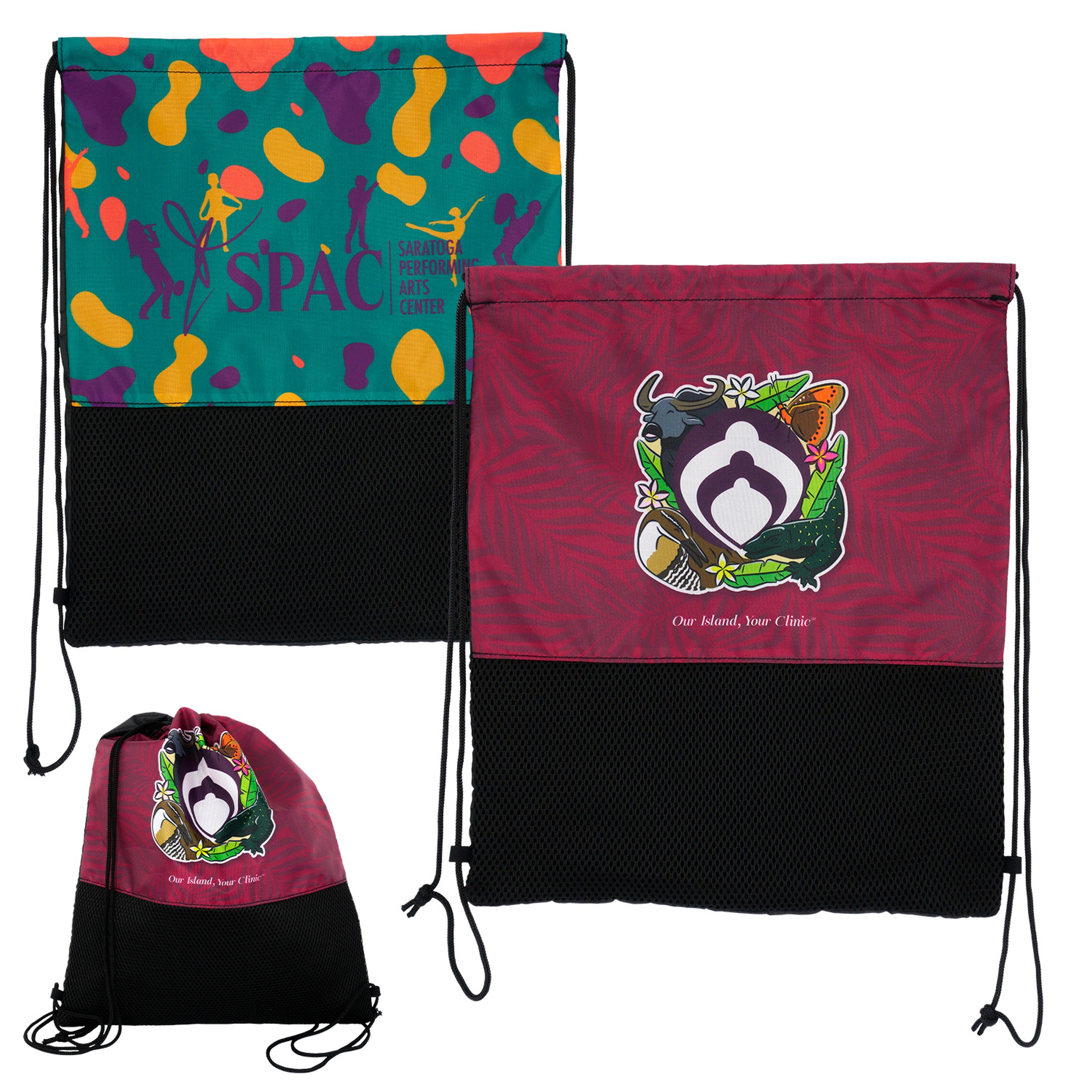 Full Color Mesh Bottom Drawstring Backpack 1