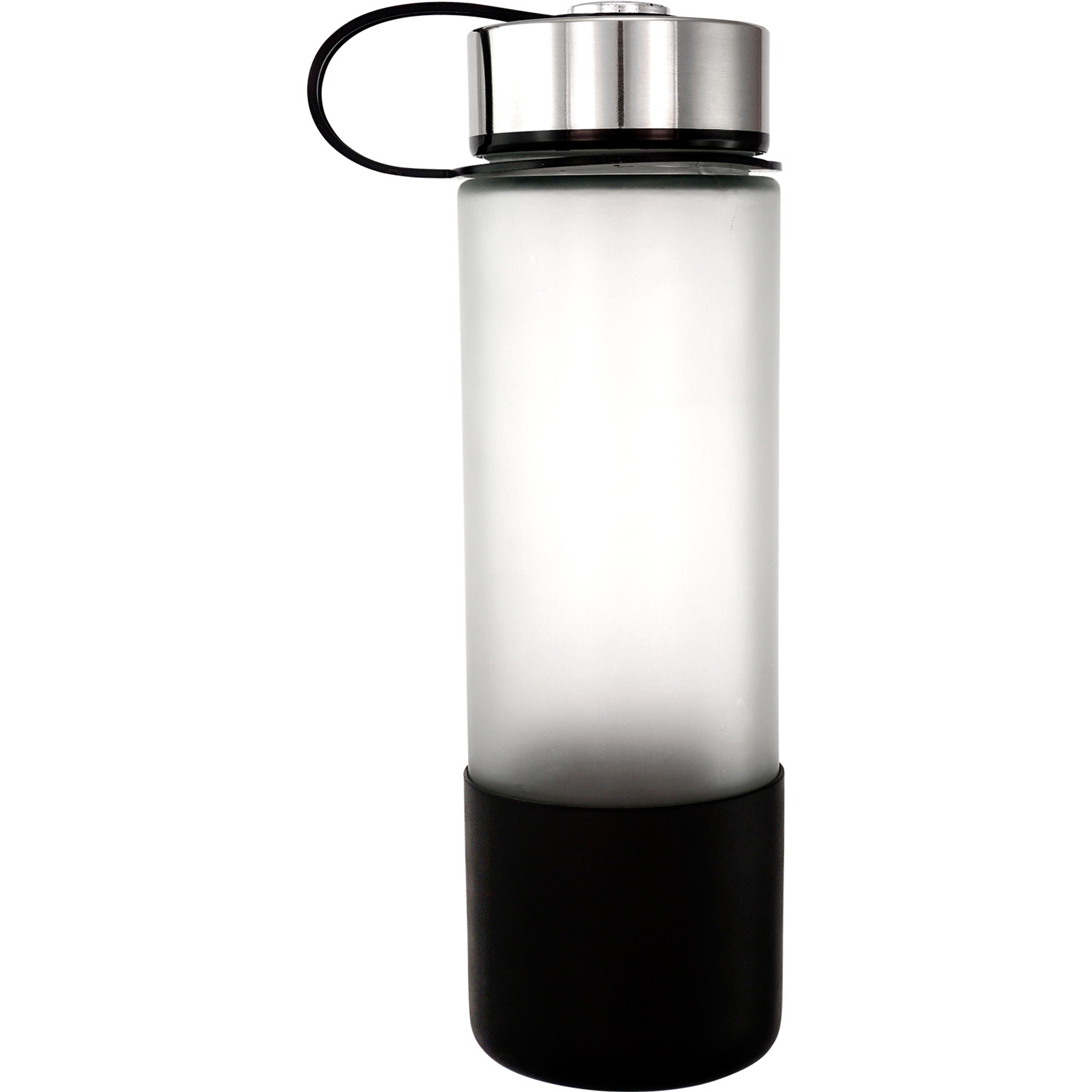 Metal Lanyard Lid 22 oz. Full Color Frosted Glass Grip Bottle 1