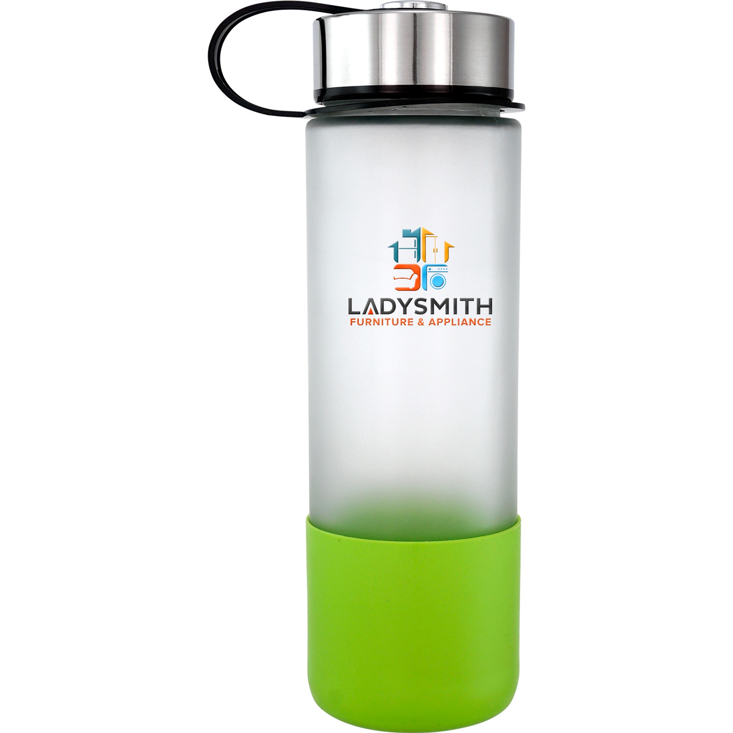 Metal Lanyard Lid 22 oz. Full Color Frosted Glass Grip Bottle 1