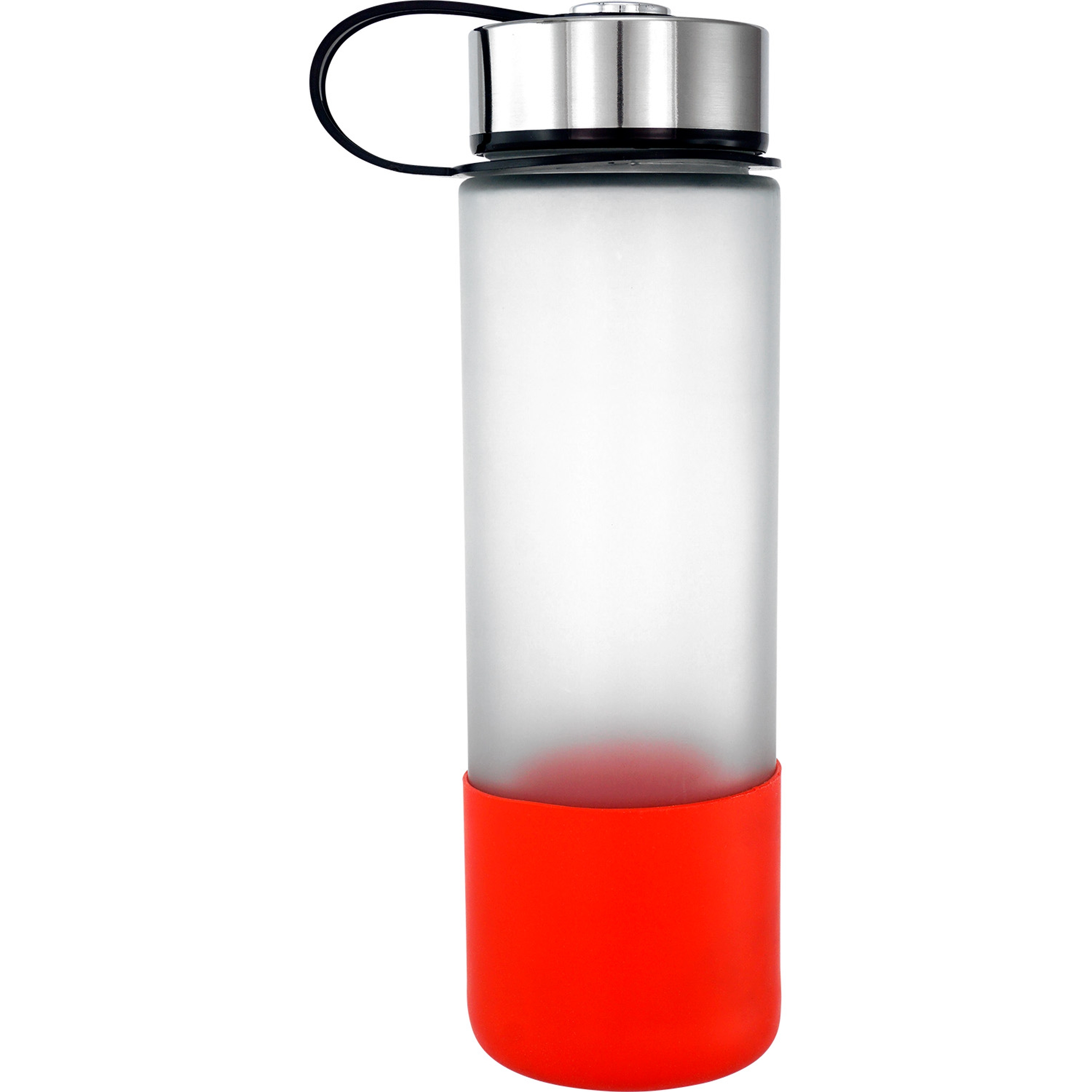 Metal Lanyard Lid 22 oz. Full Color Frosted Glass Grip Bottle 1