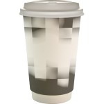 16 oz. Full Color Shaded Checkers Paper Cup With Lid - gray 16 oz. Full Color Shaded Checkers Paper Cup With Lid - gray