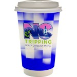 16 oz. Full Color Shaded Checkers Paper Cup With Lid - blue 16 oz. Full Color Shaded Checkers Paper Cup With Lid - blue