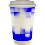 16 oz. Full Color Shaded Checkers Paper Cup With Lid - blue 16 oz. Full Color Shaded Checkers Paper Cup With Lid - blue