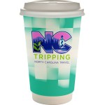 16 oz. Full Color Shaded Checkers Paper Cup With Lid - teal 16 oz. Full Color Shaded Checkers Paper Cup With Lid - teal