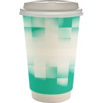16 oz. Full Color Shaded Checkers Paper Cup With Lid - teal 16 oz. Full Color Shaded Checkers Paper Cup With Lid - teal