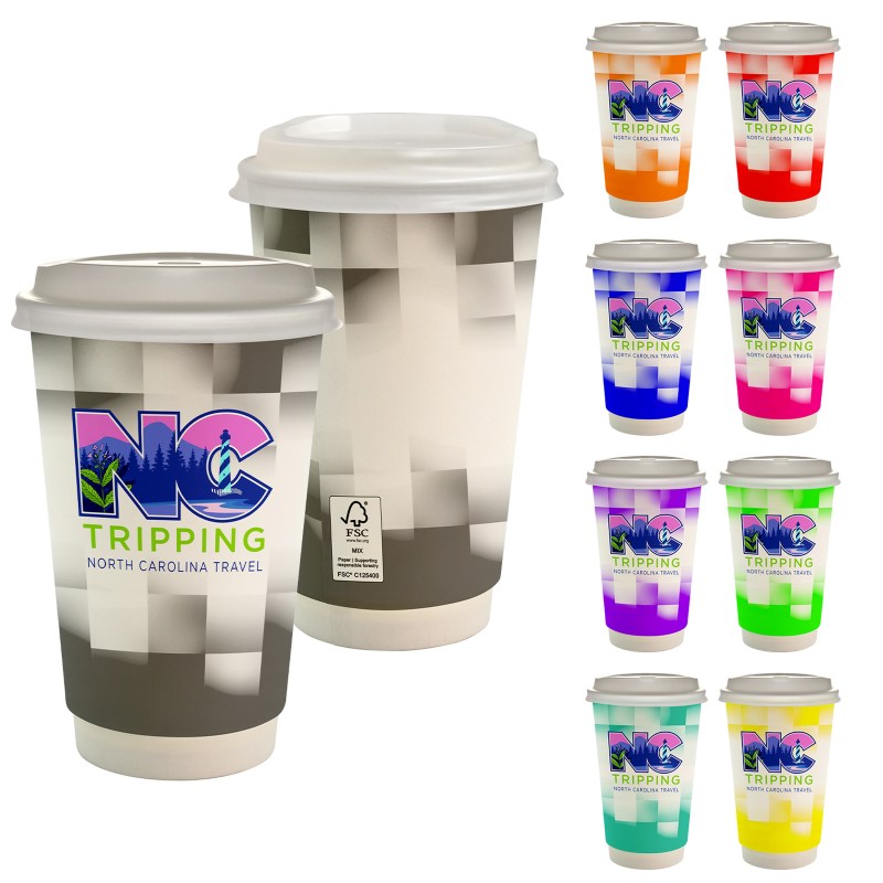 16 oz. Full Color Shaded Checkers Paper Cup With Lid 1 16 oz. Full Color Shaded Checkers Paper Cup With Lid 1