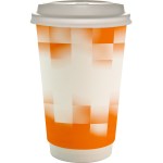 16 oz. Full Color Shaded Checkers Paper Cup With Lid - orange 16 oz. Full Color Shaded Checkers Paper Cup With Lid - orange