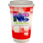 16 oz. Full Color Shaded Checkers Paper Cup With Lid - red 16 oz. Full Color Shaded Checkers Paper Cup With Lid - red