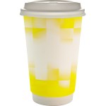 16 oz. Full Color Shaded Checkers Paper Cup With Lid - yellow 16 oz. Full Color Shaded Checkers Paper Cup With Lid - yellow