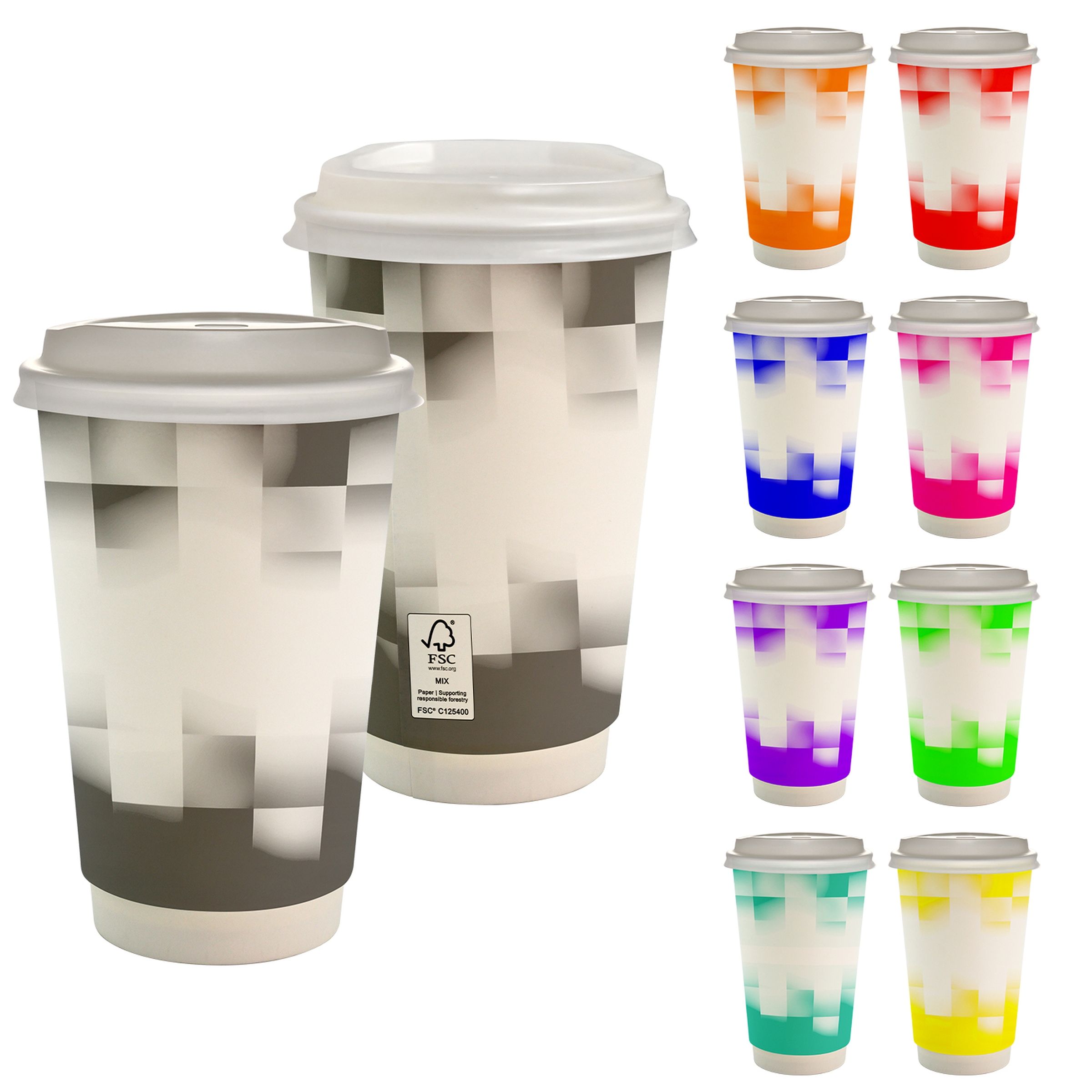 16 oz. Full Color Shaded Checkers Paper Cup With Lid 1