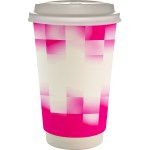 16 oz. Full Color Shaded Checkers Paper Cup With Lid - pink 16 oz. Full Color Shaded Checkers Paper Cup With Lid - pink