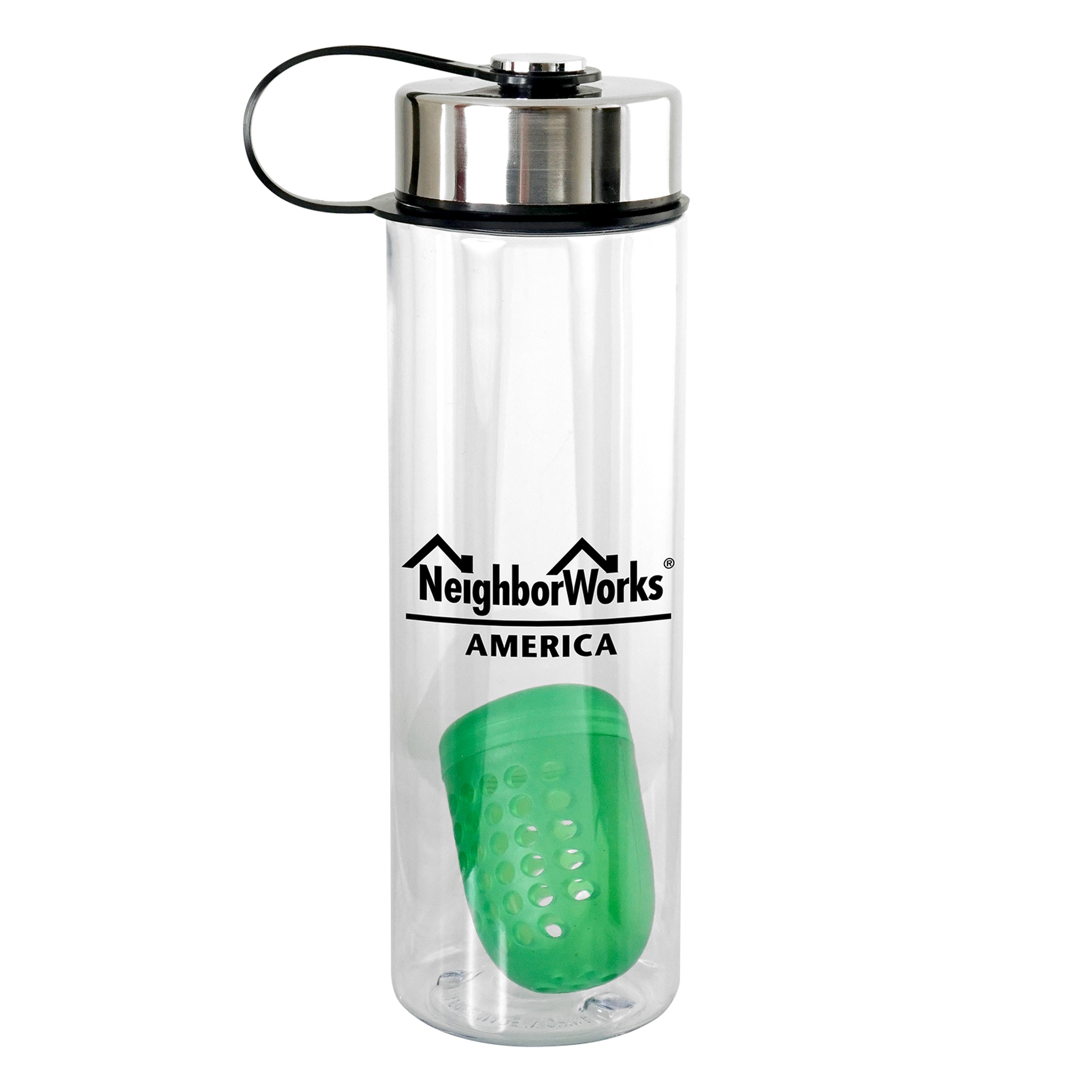 Metal Lanyard Lid 24 oz Recycled Bottle with Floating Infuser 1