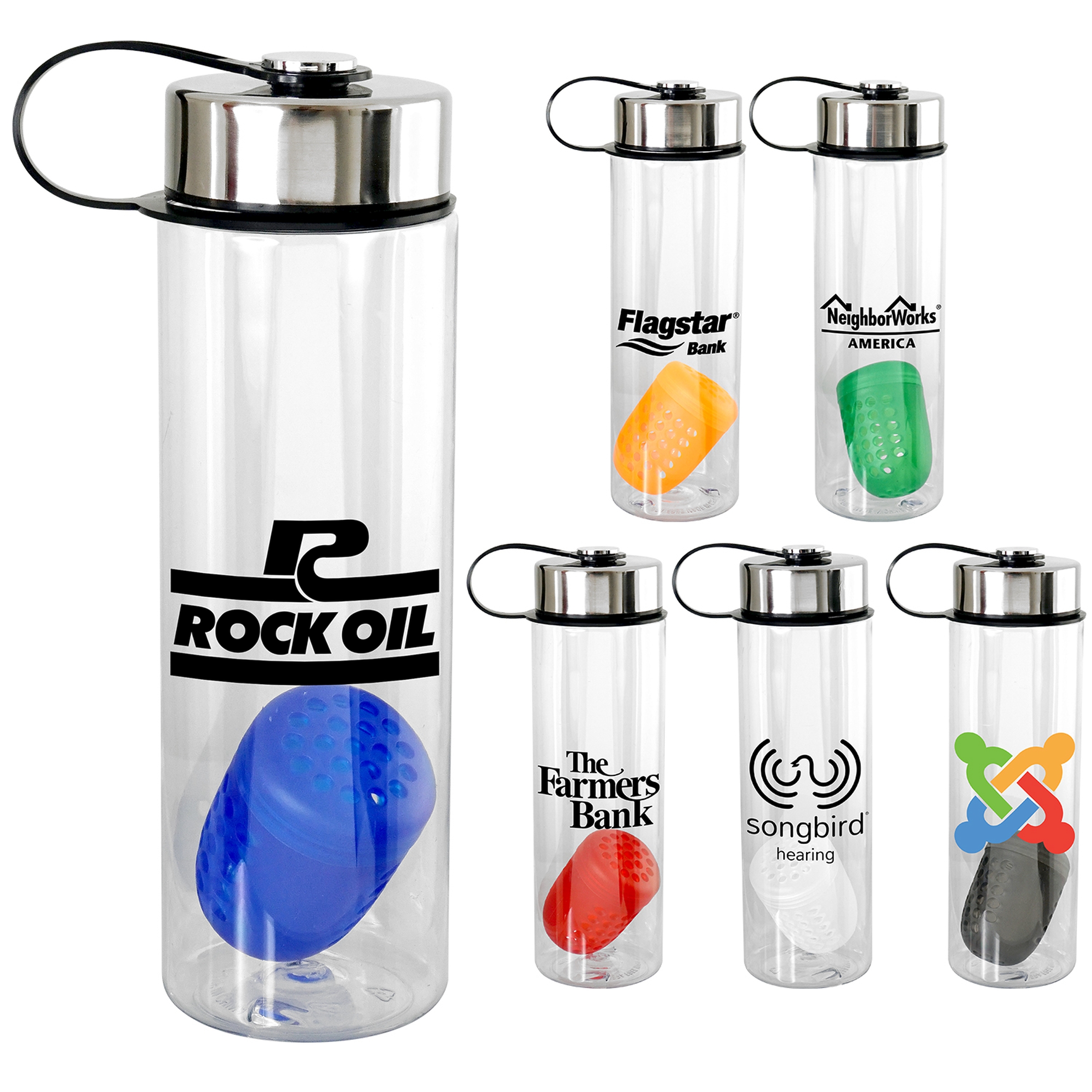 Metal Lanyard Lid 24 oz Recycled Bottle with Floating Infuser 1