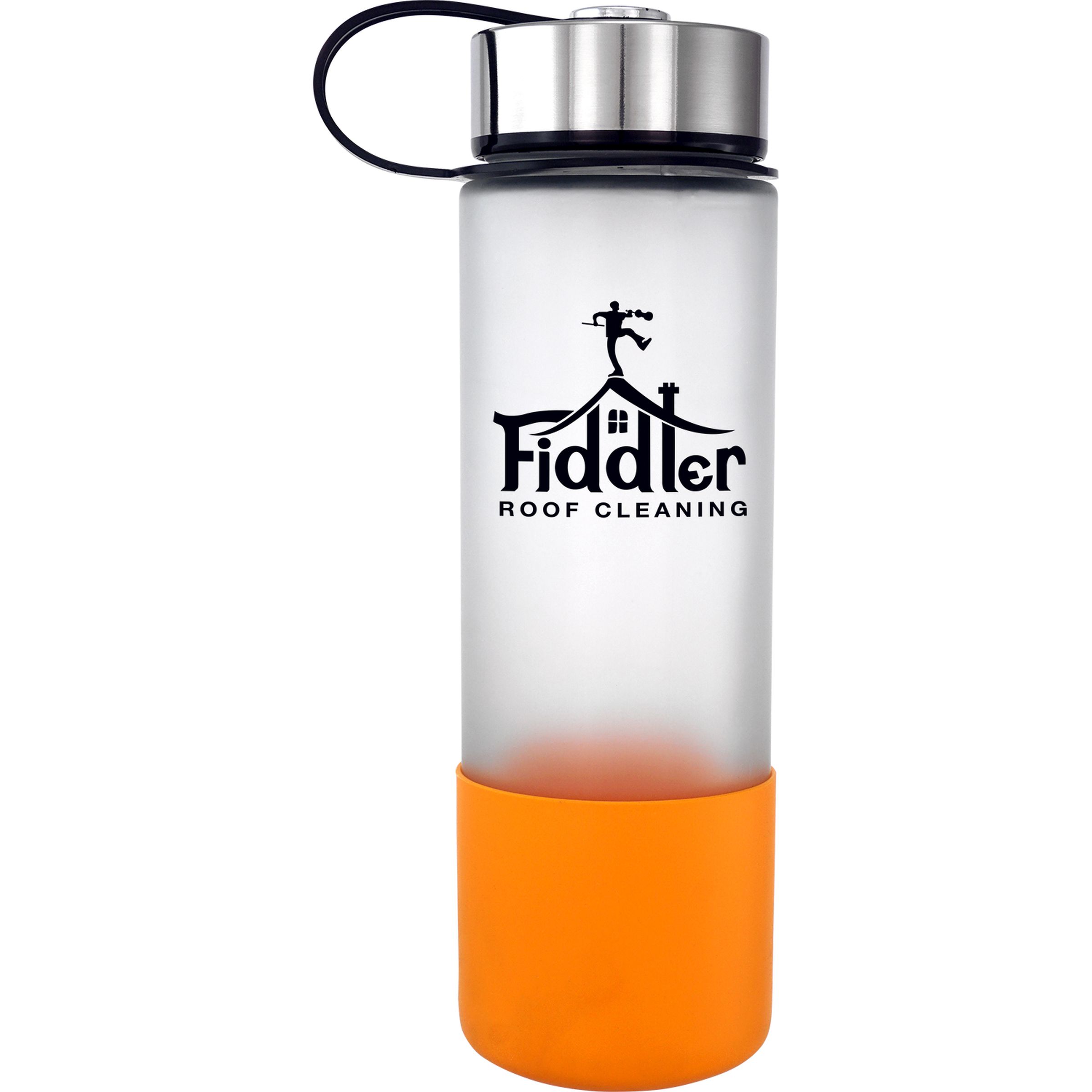 Metal Lanyard Lid 22 oz. Frosted Glass Grip Bottle 1