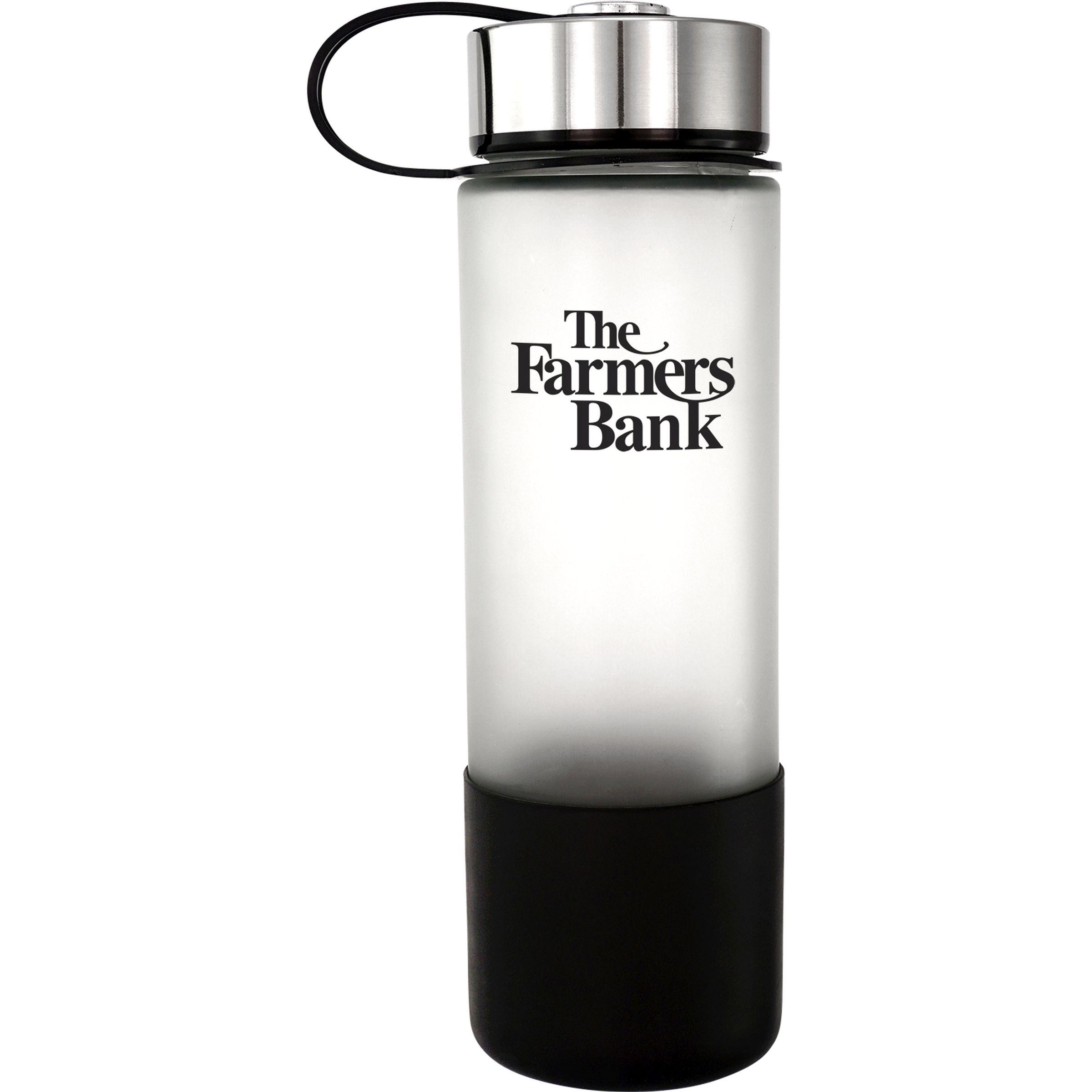 Metal Lanyard Lid 22 oz. Frosted Glass Grip Bottle 1