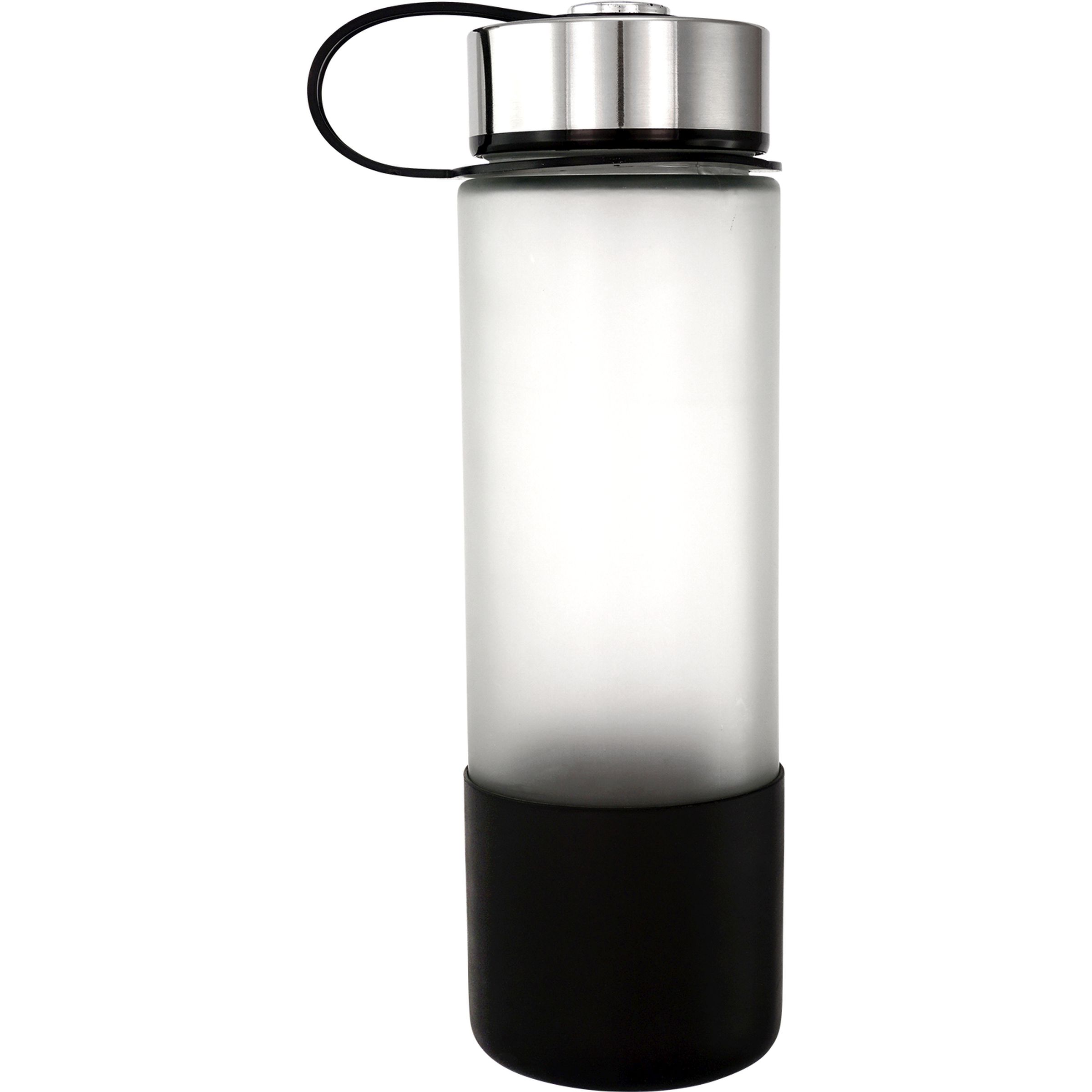Metal Lanyard Lid 22 oz. Frosted Glass Grip Bottle 1