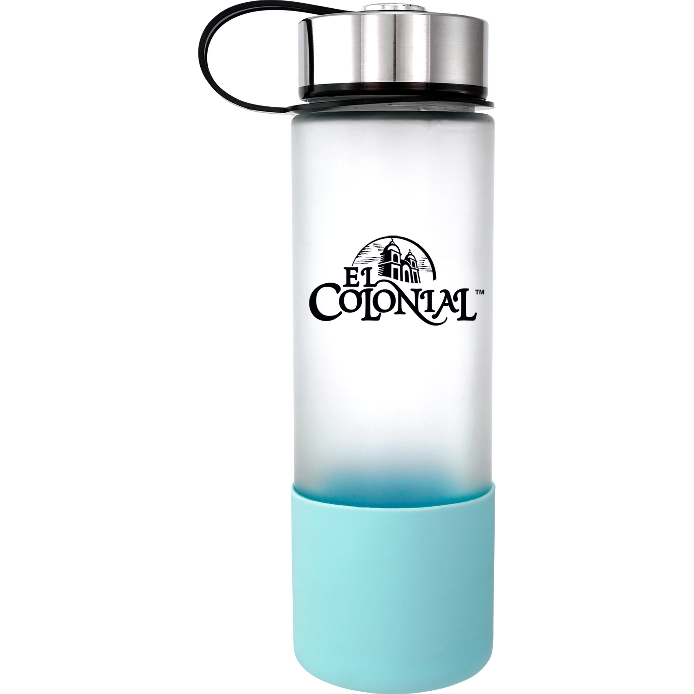 Metal Lanyard Lid 22 oz. Frosted Glass Grip Bottle 1