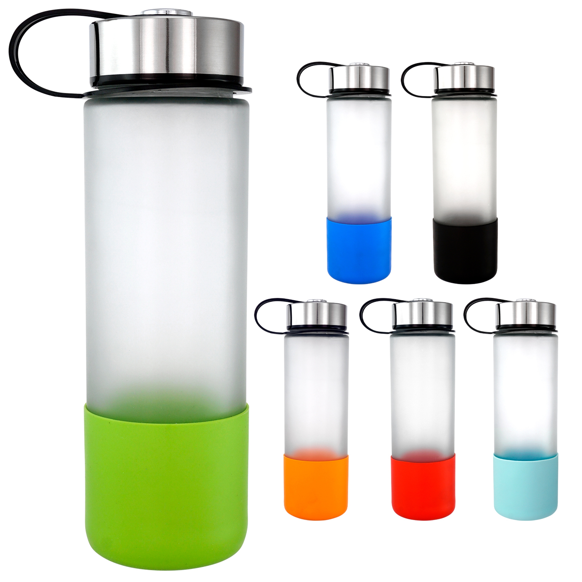 Metal Lanyard Lid 22 oz. Frosted Glass Grip Bottle 1