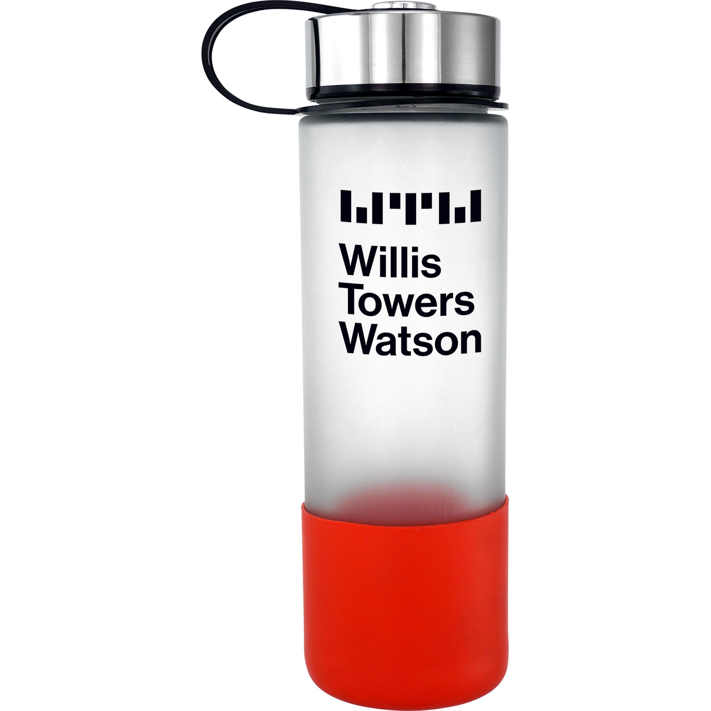 Metal Lanyard Lid 22 oz. Frosted Glass Grip Bottle 1