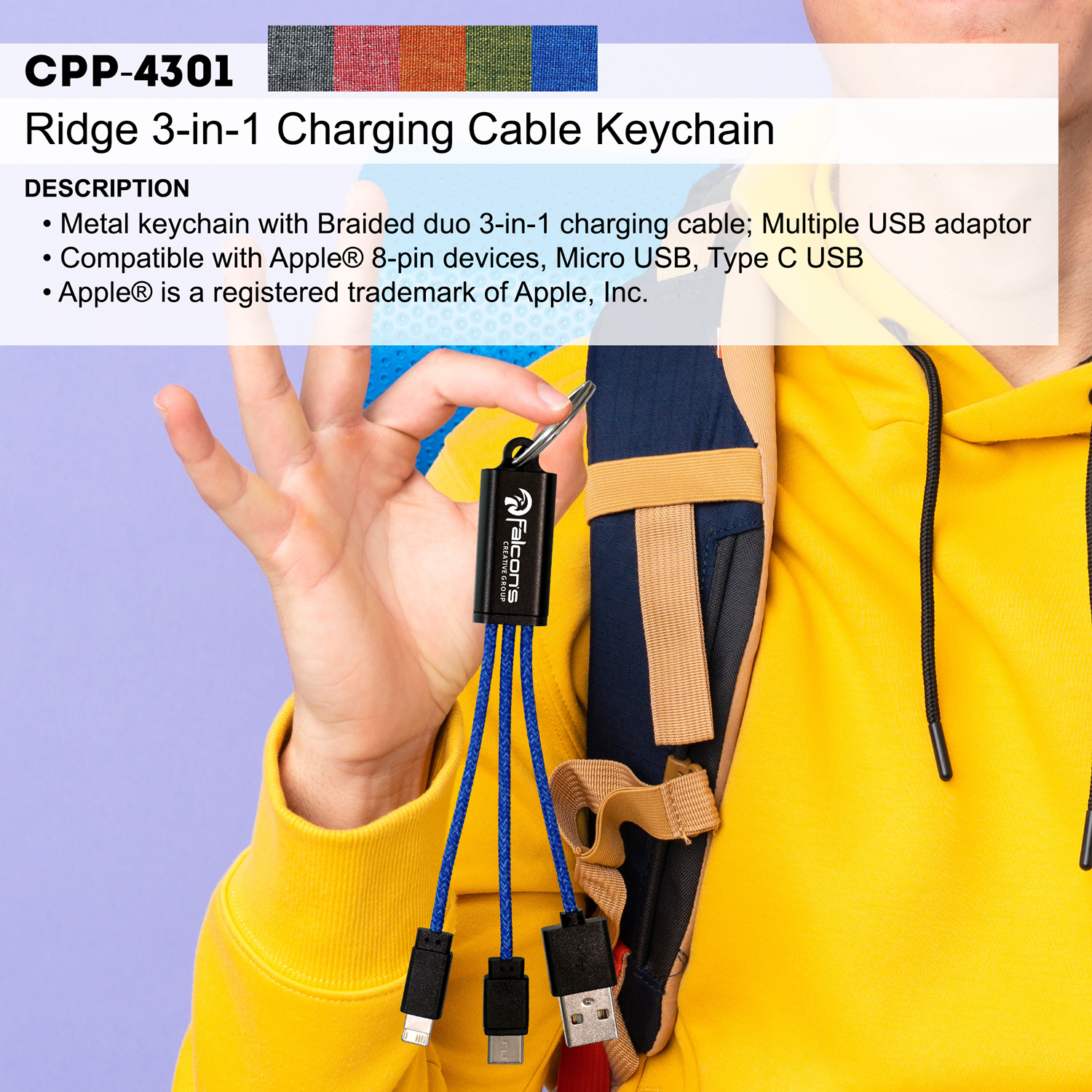 Ridge 3-in-1 Charging Cable Keychain 1