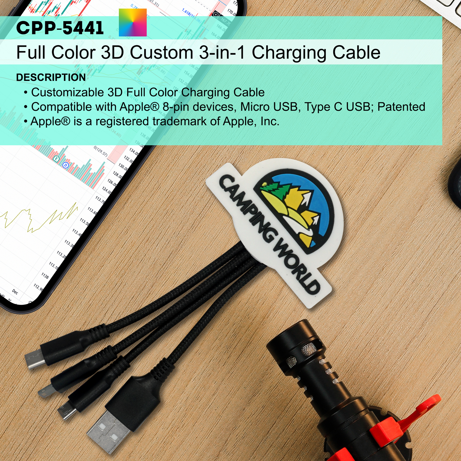 Full Color 3D Custom 3-in-1 Charging Cable 1