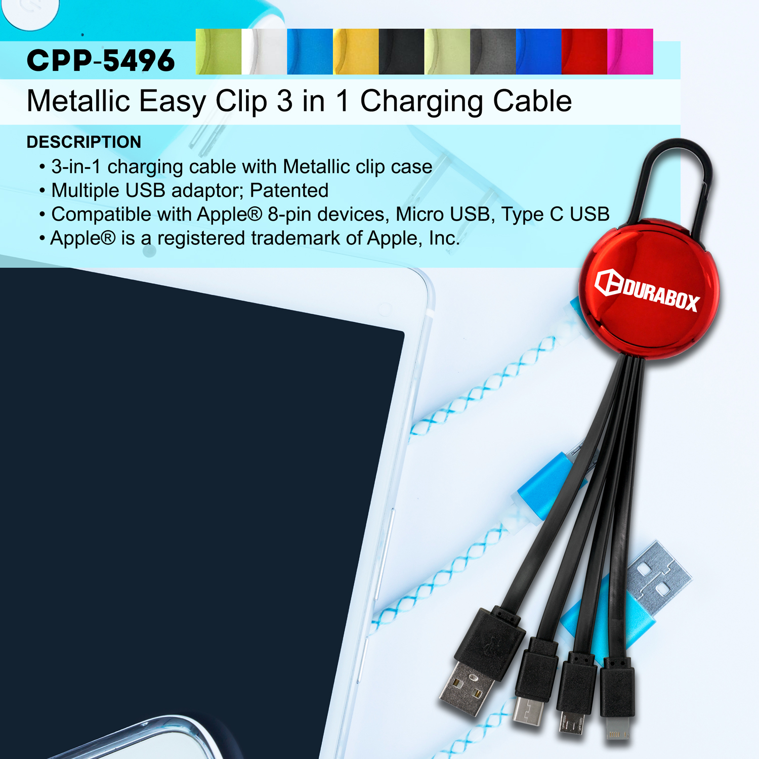 Metallic Easy Clip 3" 1 Charging Cable 1