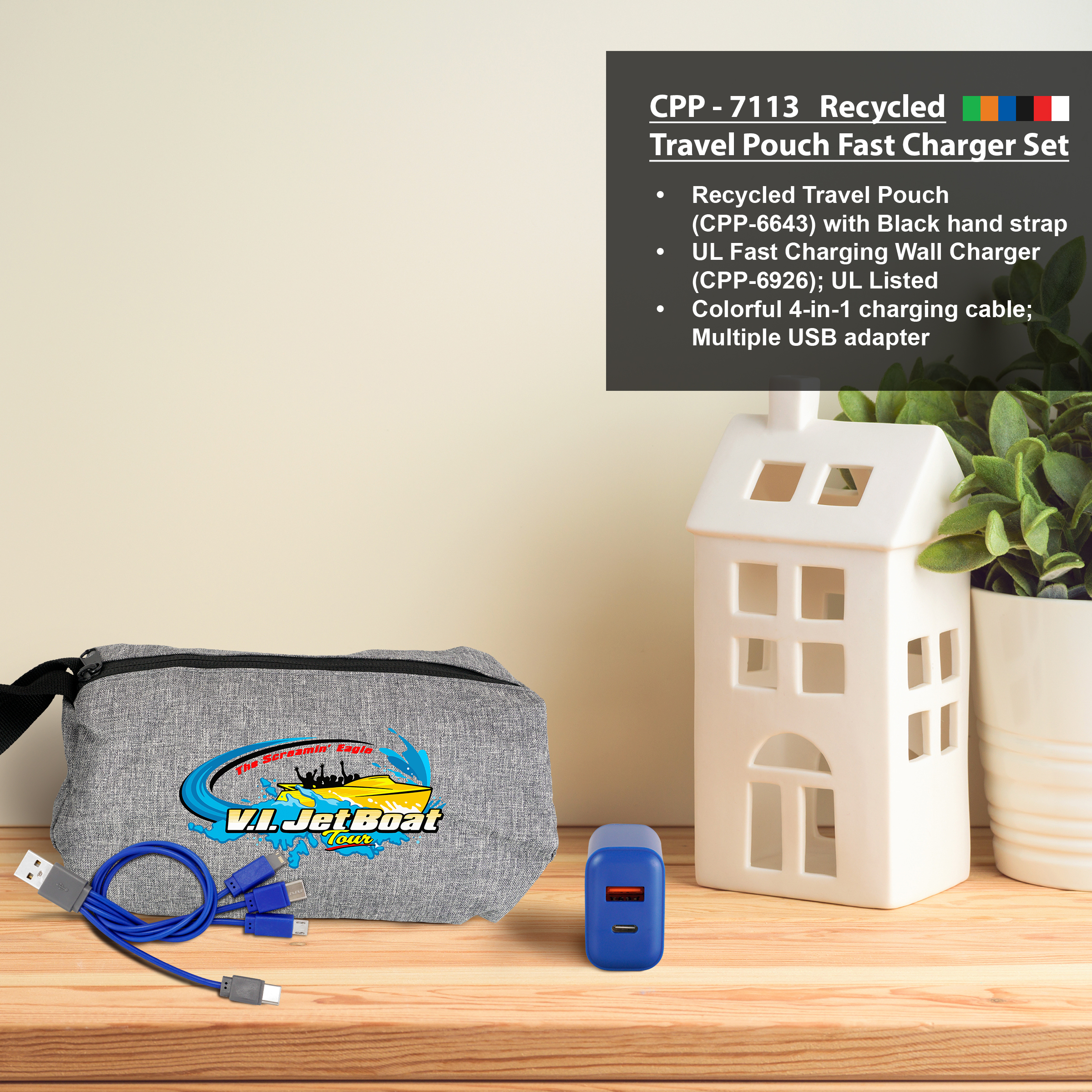Recycled Travel Pouch Fast Charger Set 1
