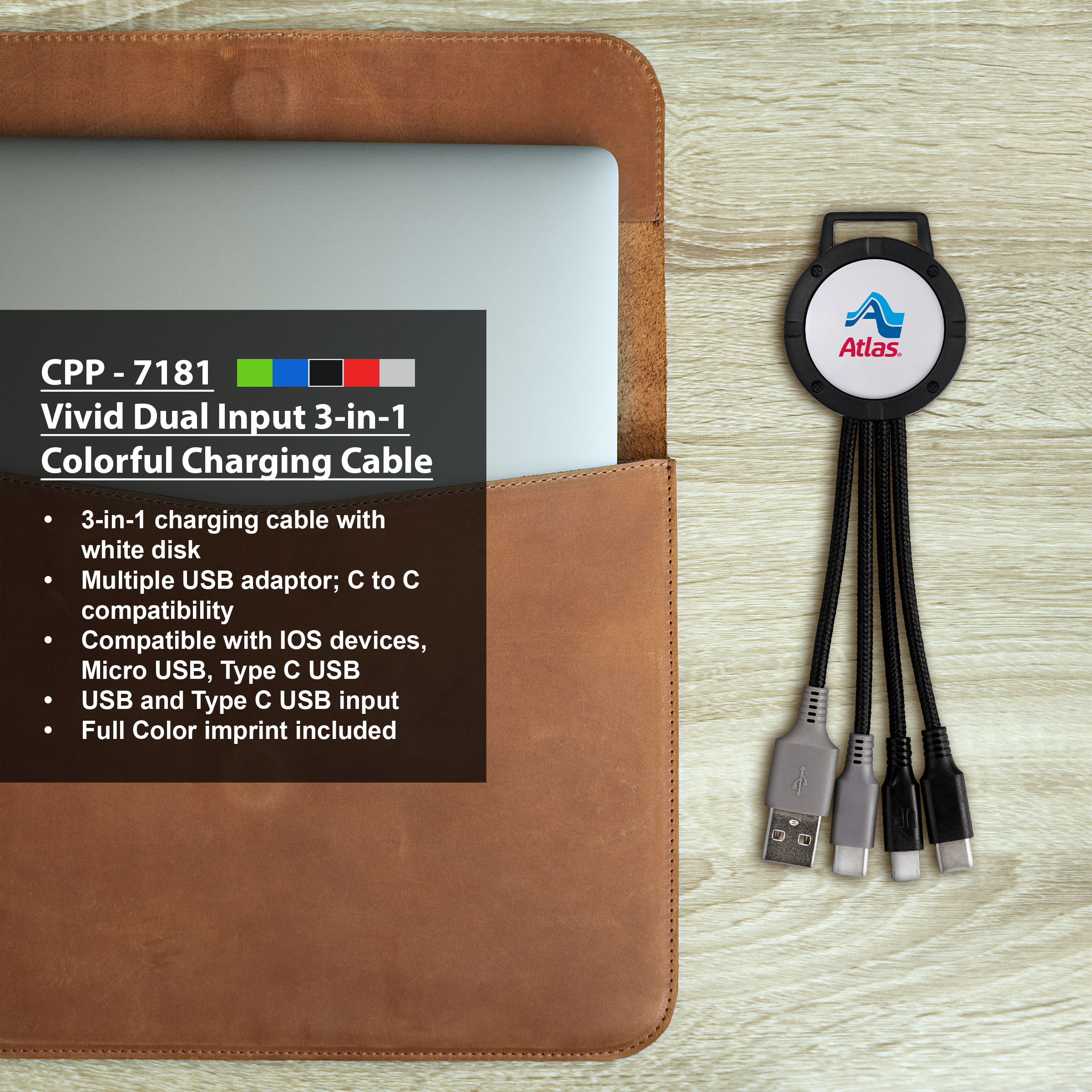 Vivid Dual Input 3-in-1 Colorful Charging Cable 1