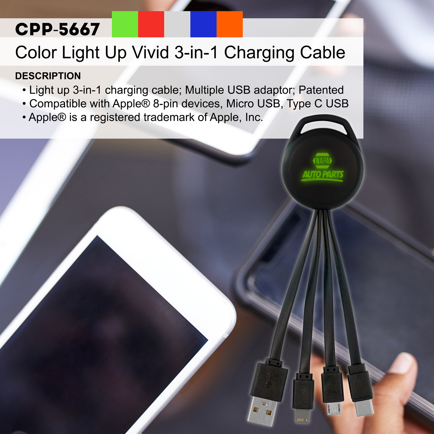Color Light Up Vivid 3-in-1 Charging Cable 1