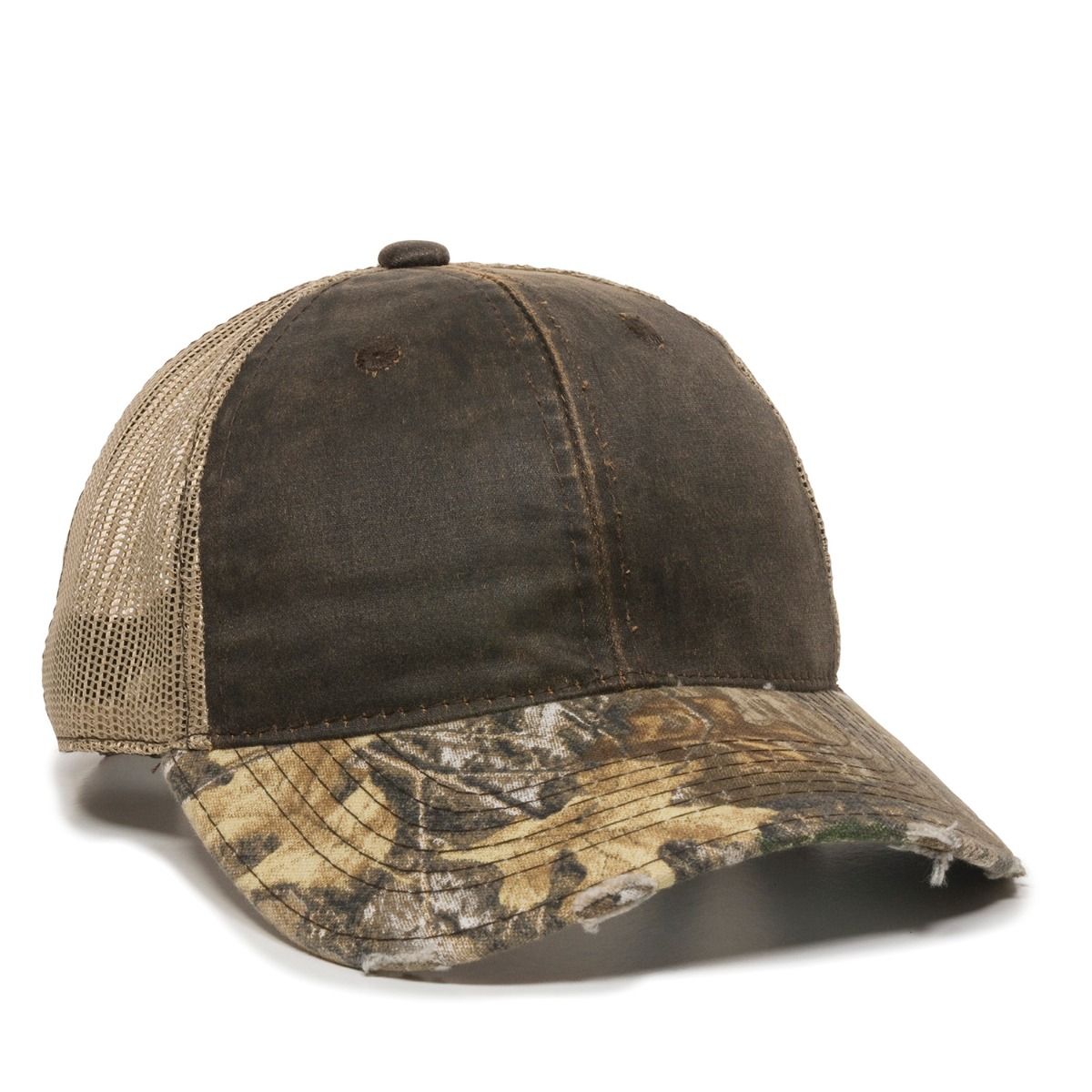 Weathered Cotton Cap w/Mesh Back & Camo Visor 1