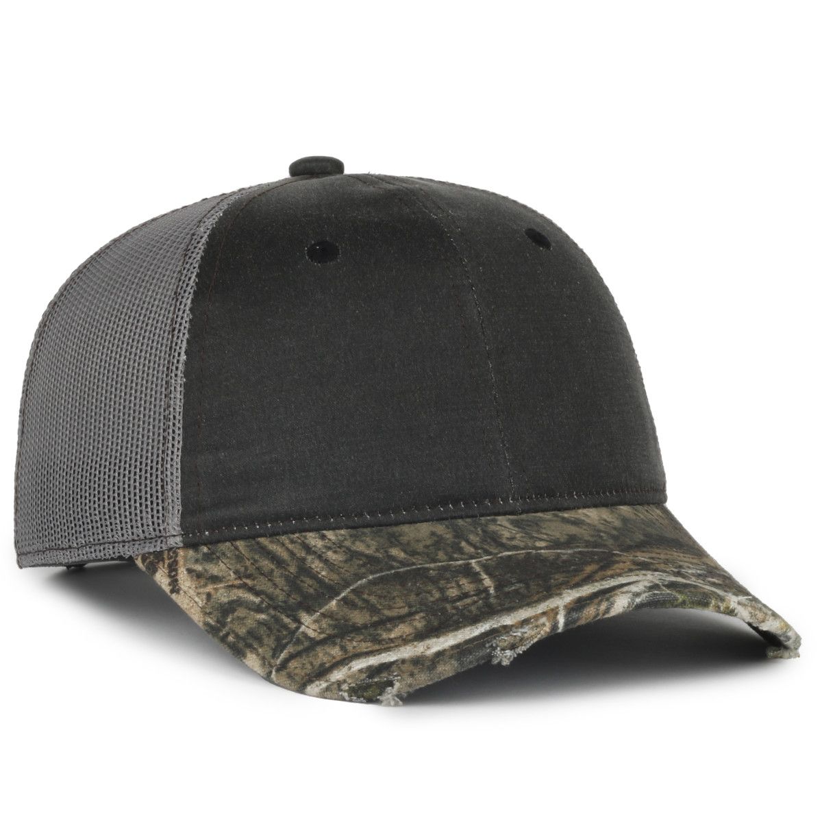Weathered Cotton Cap w/Mesh Back & Camo Visor 1
