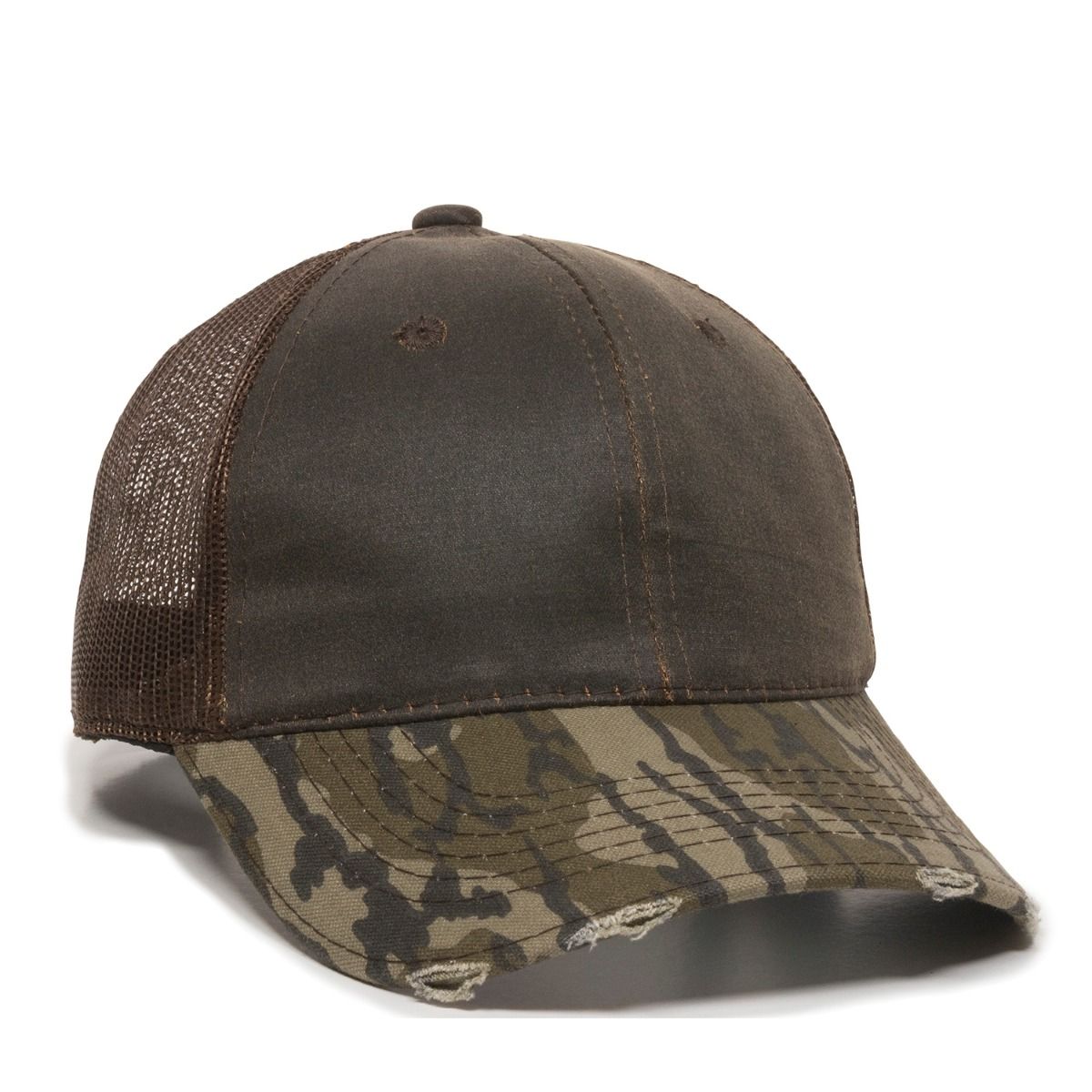 Weathered Cotton Cap w/Mesh Back & Camo Visor 1