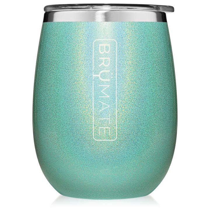 BruMate Stemless Uncork'd 14oz Wine Glass Glitter and Print Colors 1
