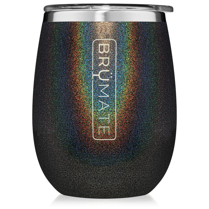 BruMate Stemless Uncork'd 14oz Wine Glass Glitter and Print Colors 1