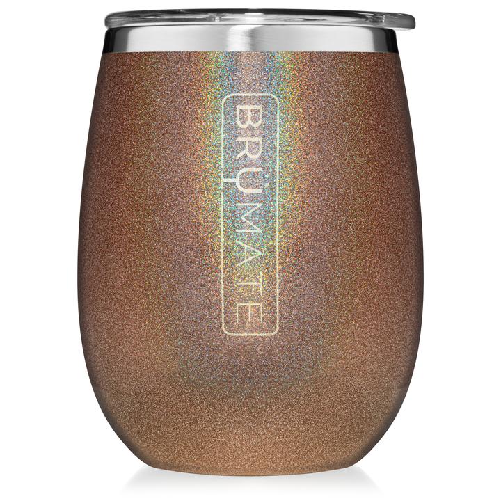 BruMate Stemless Uncork'd 14oz Wine Glass Glitter and Print Colors 1