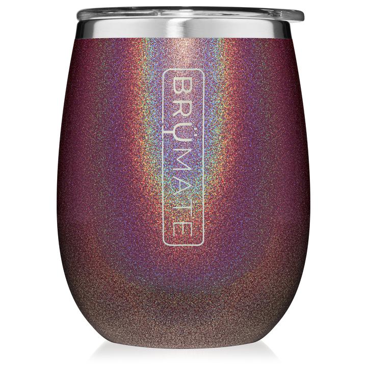BruMate Stemless Uncork'd 14oz Wine Glass Glitter and Print Colors 1