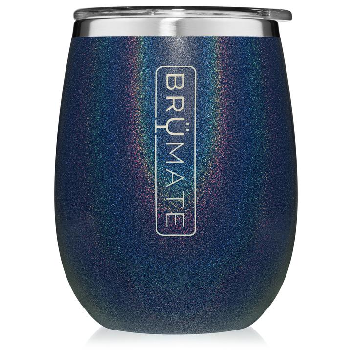 BruMate Stemless Uncork'd 14oz Wine Glass Glitter and Print Colors 1