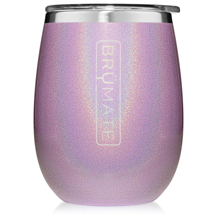BruMate Stemless Uncork'd 14oz Wine Glass Glitter and Print Colors 1