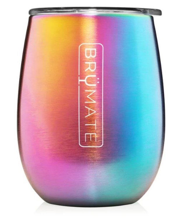 BruMate Stemless Uncork'd 14oz Wine Glass Glitter and Print Colors 1