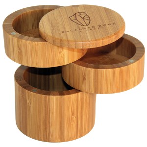 Tiered Triple Bamboo Salt Box w/Magnetic Swivel Lids 1 Tiered Triple Bamboo Salt Box w/Magnetic Swivel Lids 1