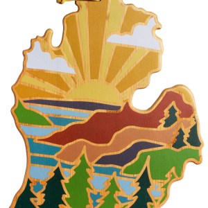 Michigan (Mitten) State Shaped Cutting & Serving Board w/Artwork by Summer Stokes 2 Michigan (Mitten) State Shaped Cutting & Serving Board w/Artwork by Summer Stokes 2