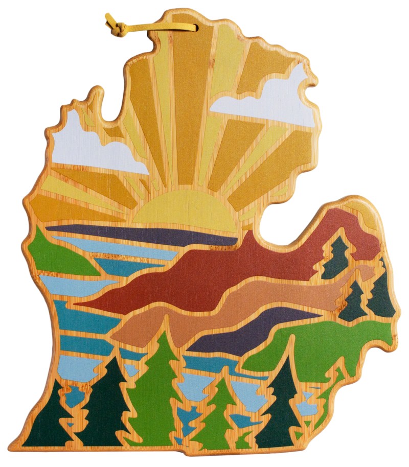 Michigan (Mitten) State Shaped Cutting & Serving Board w/Artwork by Summer Stokes 2 Michigan (Mitten) State Shaped Cutting & Serving Board w/Artwork by Summer Stokes 2