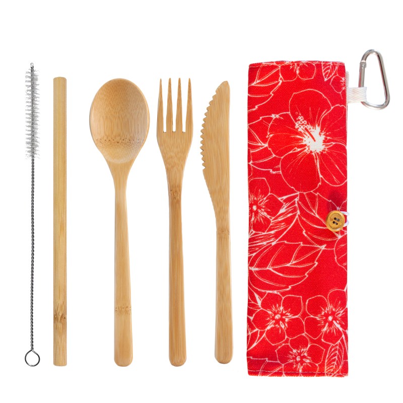Take-Along Flatware Red Hibiscus Utensil Roll 2 Take-Along Flatware Red Hibiscus Utensil Roll 2