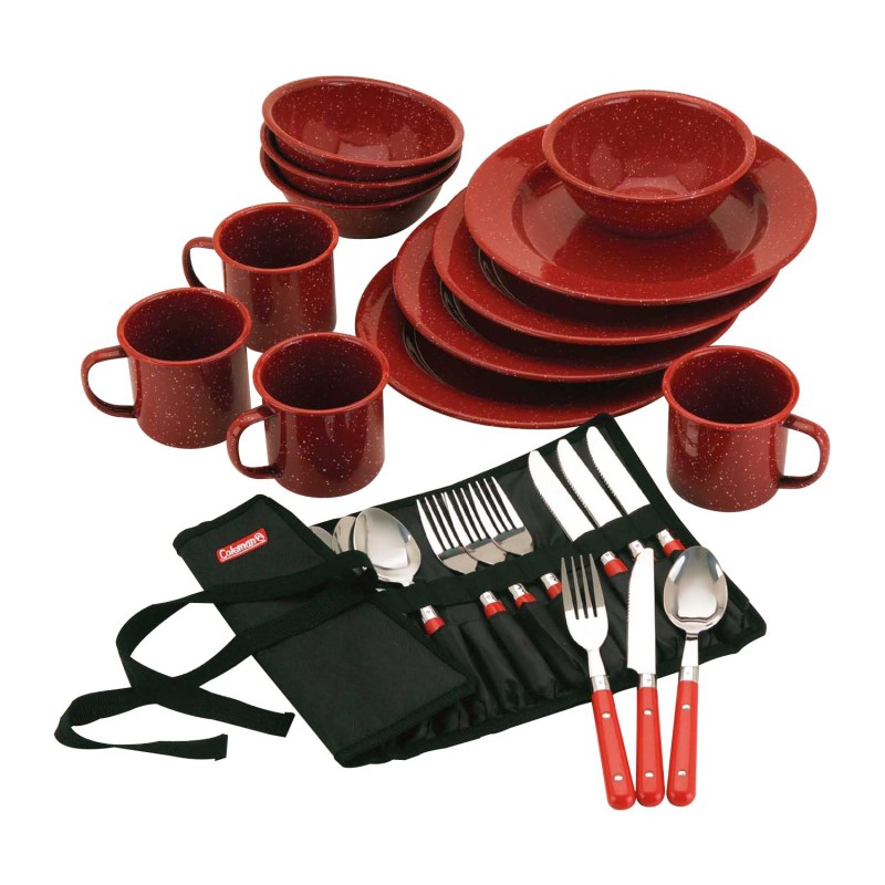 Coleman 24Pc Enamelware Dish Set And Flatware 2 Coleman 24Pc Enamelware Dish Set And Flatware 2