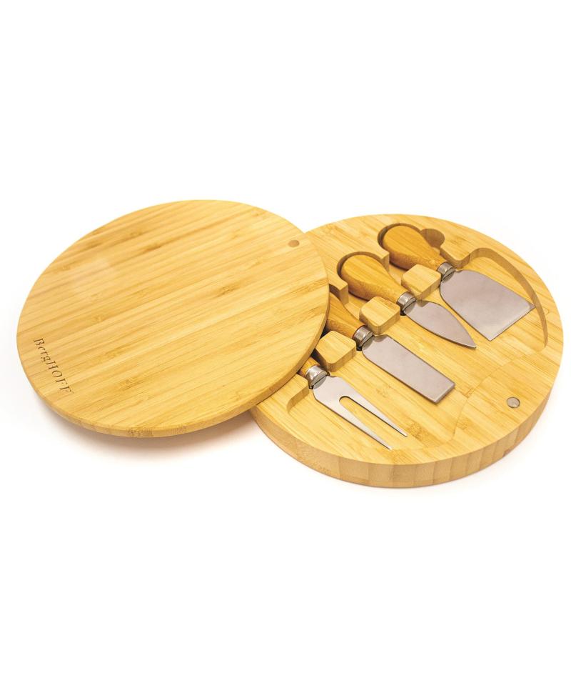BergHoff Bamboo 6Pc Round Cov Cheese Board Set, With 4 Tools, 8.7X1.5" 2 BergHoff Bamboo 6Pc Round Cov Cheese Board Set, With 4 Tools, 8.7X1.5" 2
