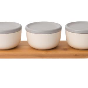 BergHoff Leo 6Pc Covered Bowl Set W/ Bamboo Tray, White 2 BergHoff Leo 6Pc Covered Bowl Set W/ Bamboo Tray, White 2