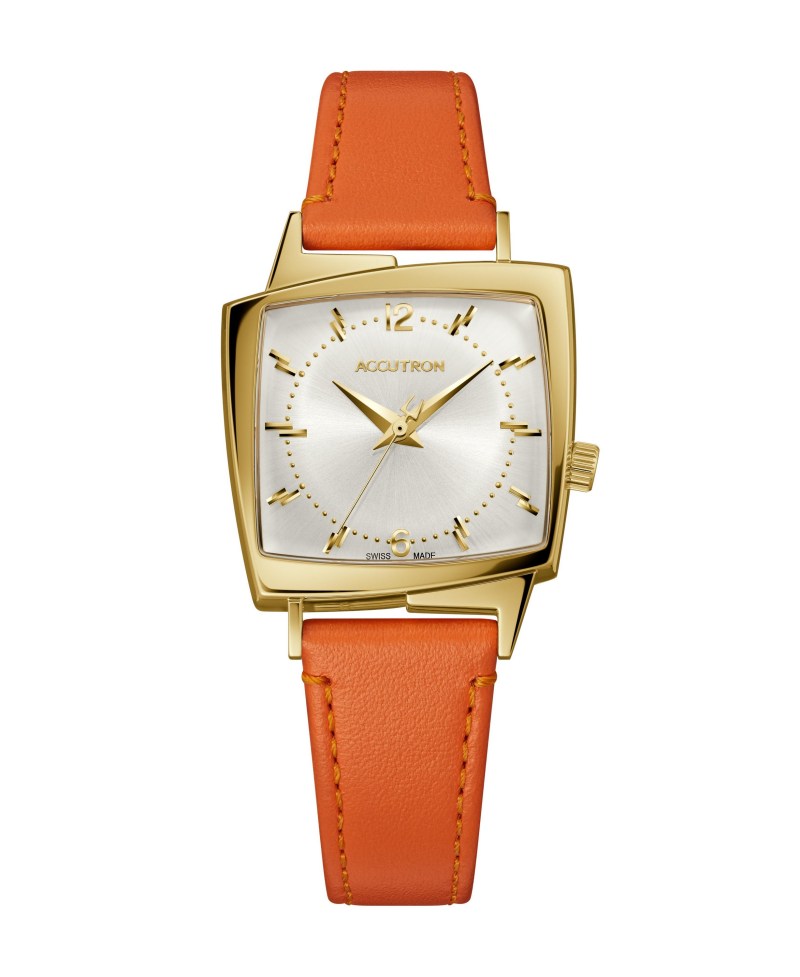 Accutron Unisex Legacy Orange Leather Strap Watch w/Silver White Dial 2 Accutron Unisex Legacy Orange Leather Strap Watch w/Silver White Dial 2