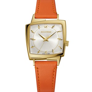 Accutron Unisex Legacy Orange Leather Strap Watch w/Silver White Dial 2 Accutron Unisex Legacy Orange Leather Strap Watch w/Silver White Dial 2
